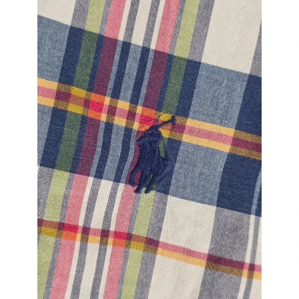 Ralph Lauren Bleeding Madras Shirt Mens M Blue White Plaid Button Down SS
